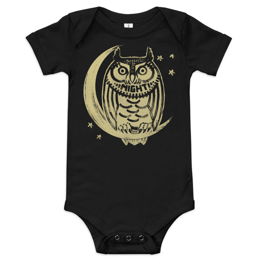 Baby Night Owl Cool Animal Extra Soft One Piece | Retro Cute Sleepy Romper | Solid Threads