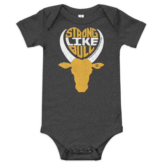 Baby Strong Like Bull Cool Extra Soft One Piece | Retro 80s Movie Romper | Solid Threads