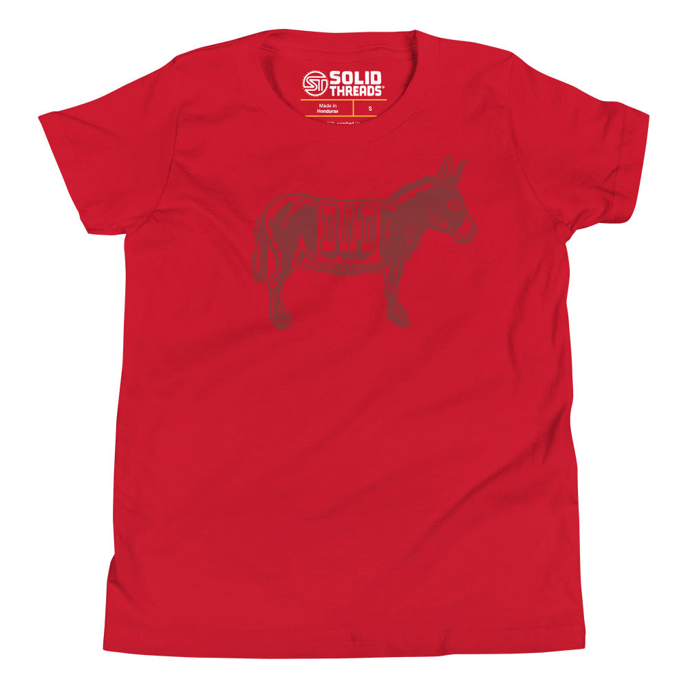 Youth Bad Ass Funny Hot Shot Extra Soft T-Shirt | Cool Donkey Pun Kids Tee | Solid Threads