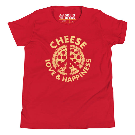 Youth Cheese Love Happiness Funny Extra Soft T-Shirt | Retro Pizza Kids Tee | Solid Threads