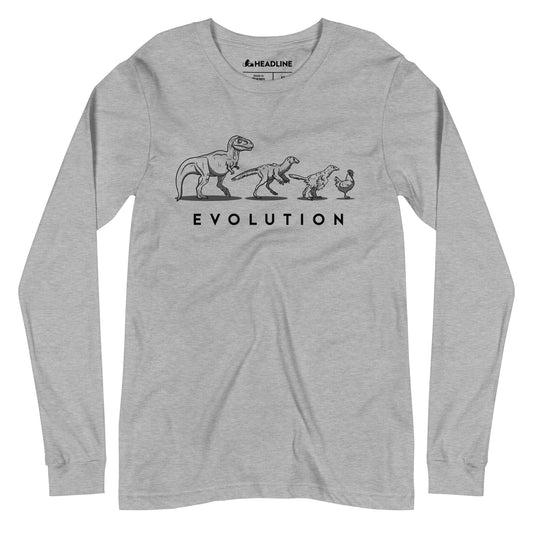 Evolution Of The Dinosaur Cool Graphic Long Sleeve Tee | Funny Chicken Chart T Rex Tee | Solid Threads