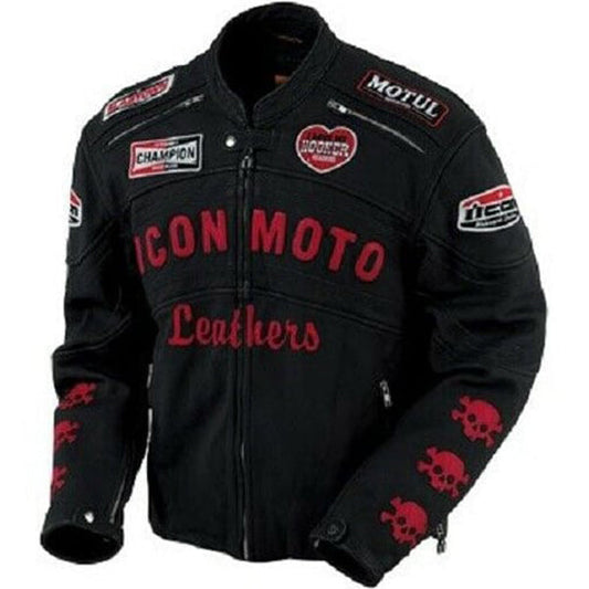 Black Icon Moto Leather Jacket With CE Armor