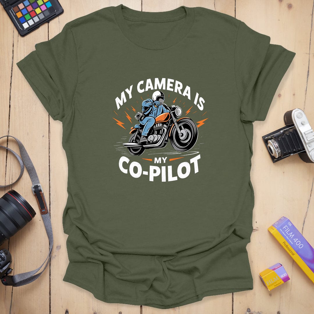 T-Shirt With Biker Camera Co-Pilot Graphic