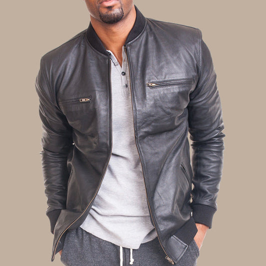 Classic Leather Bomber Jacket For Men