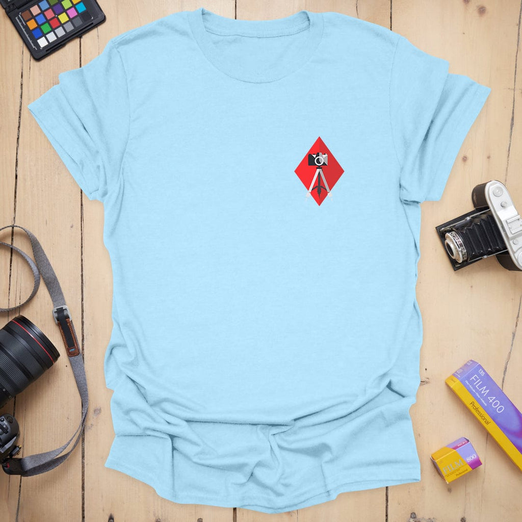 T-Shirt With Diamond Badge Camera Compass Design