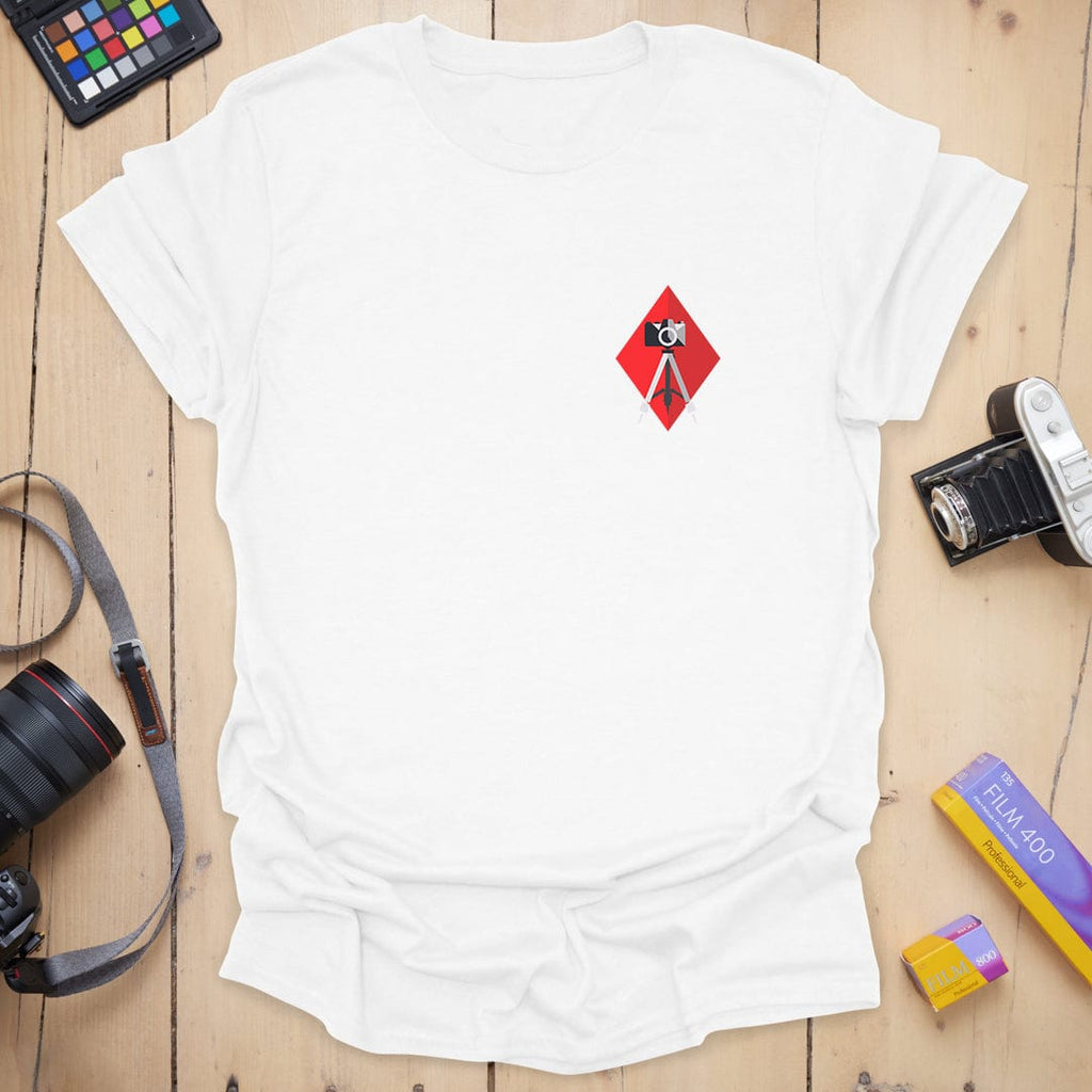 T-Shirt With Diamond Badge Camera Compass Design