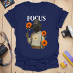 T-Shirt With Vintage Camera and Sunflower Graphic