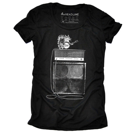 Women's Squirrel Banjo Artsy Graphic T-Shirt | Funny Amplifier Bluegrass Electric Tee | Solid Threads