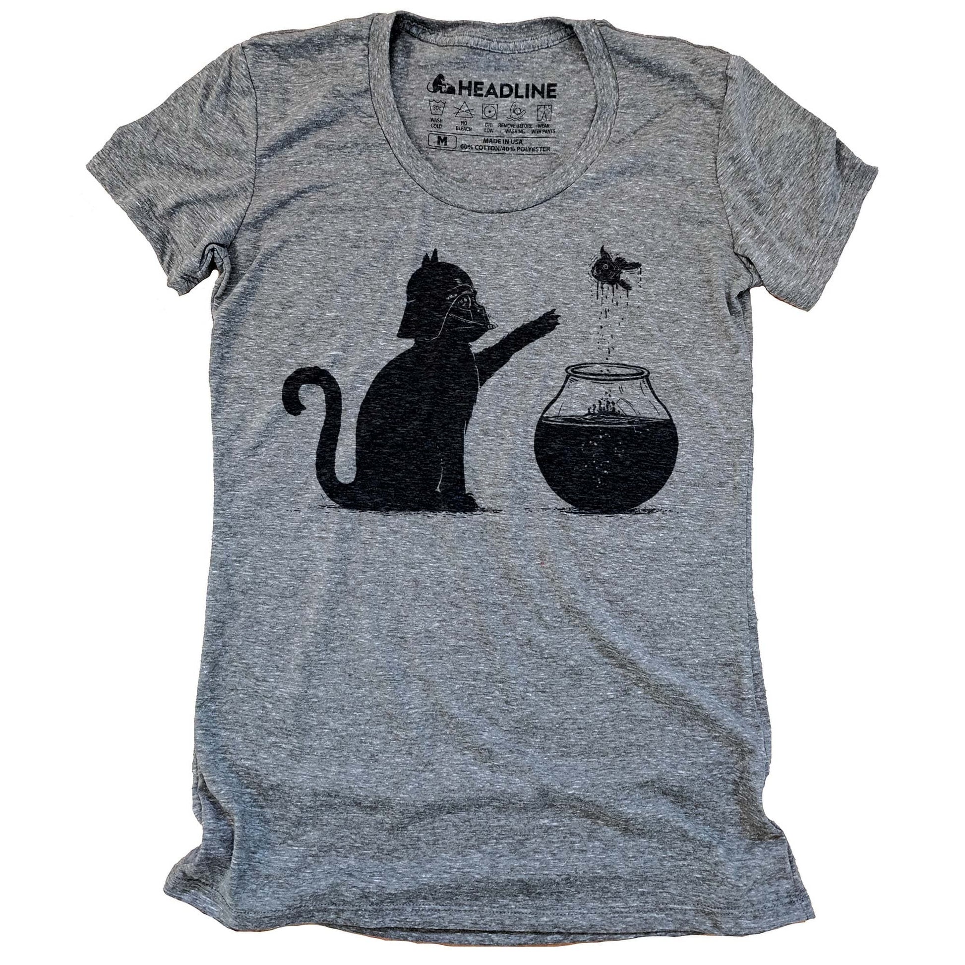 Women's All Too Easy Funny Artsy Graphic T-Shirt | Designer Cat Fish Darth Vader Tee | Solid Threads
