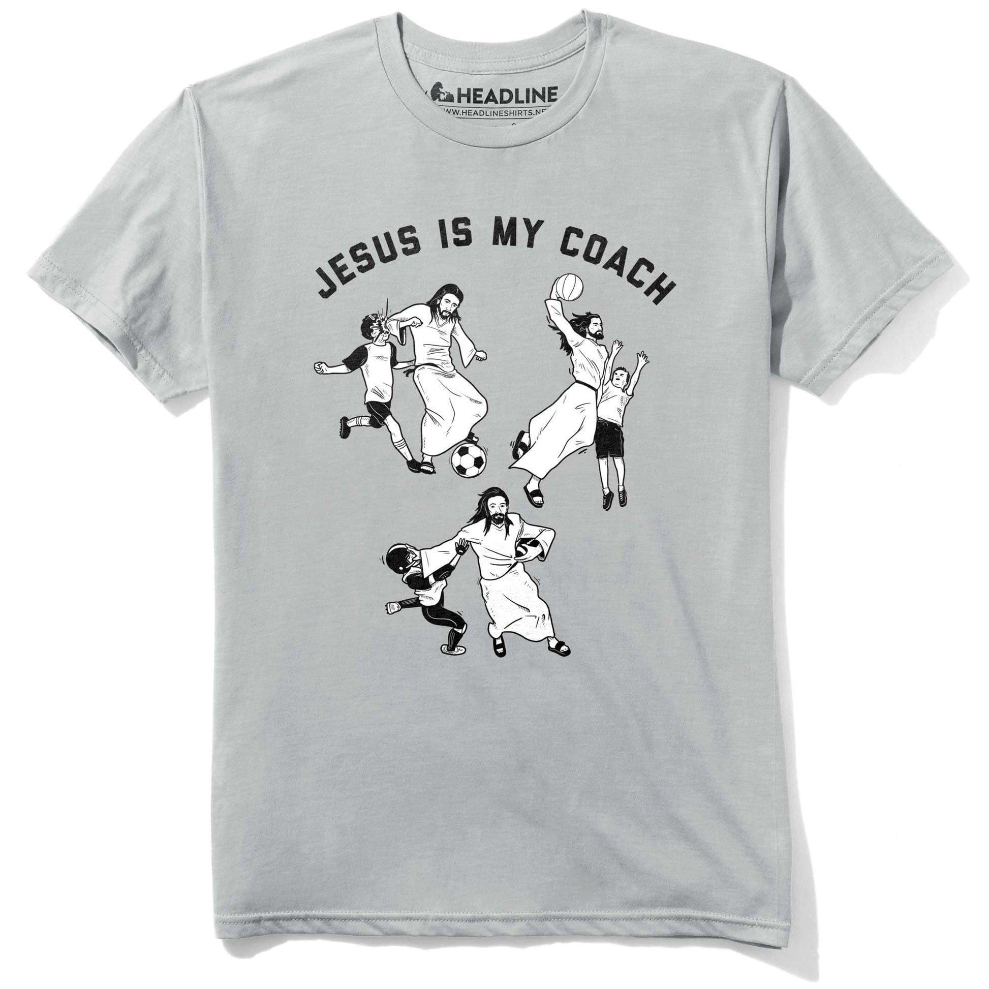 Men's Jesus Is My Coach Funny Graphic T-Shirt | Vintage Football Basketball  Tee | Solid Threads