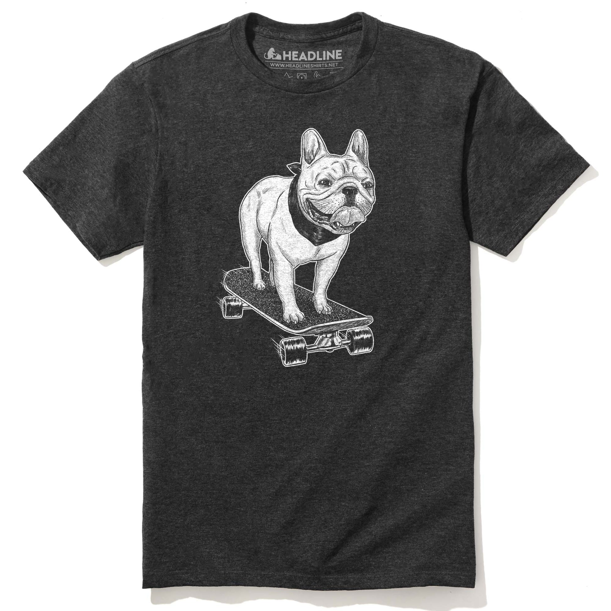 Men's Frenchie Skateboarding Cool Hipster Graphic T-Shirt | Funny French Bulldog Tee | Solid Threads
