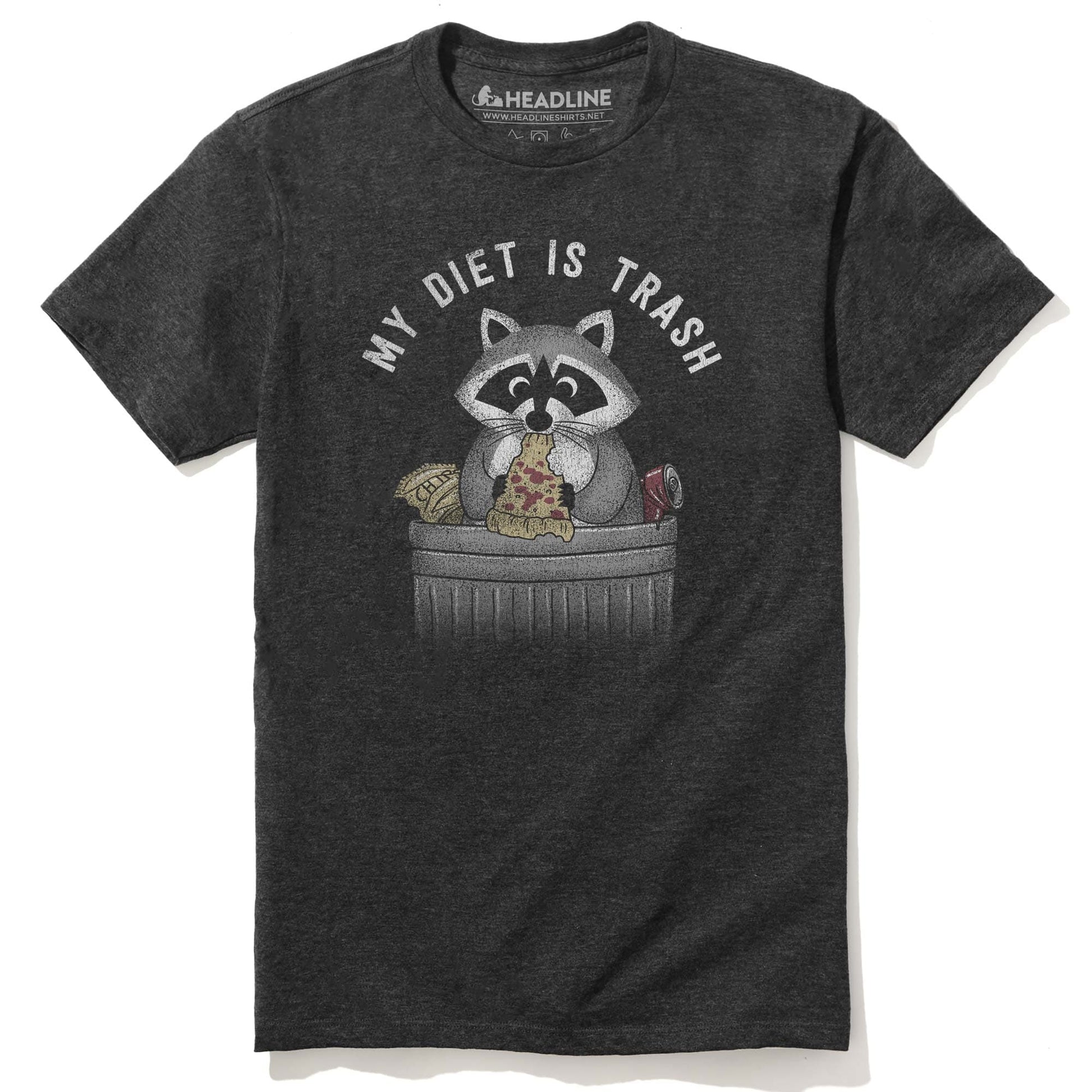 Men's Diet Is Trash Funny Junk Food Graphic T-Shirt | Vintage Raccoon Pizza Tee | Solid Threads