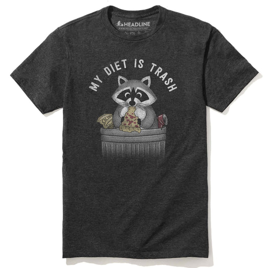 Men's Diet Is Trash Funny Junk Food Graphic T-Shirt | Vintage Raccoon Pizza Tee | Solid Threads