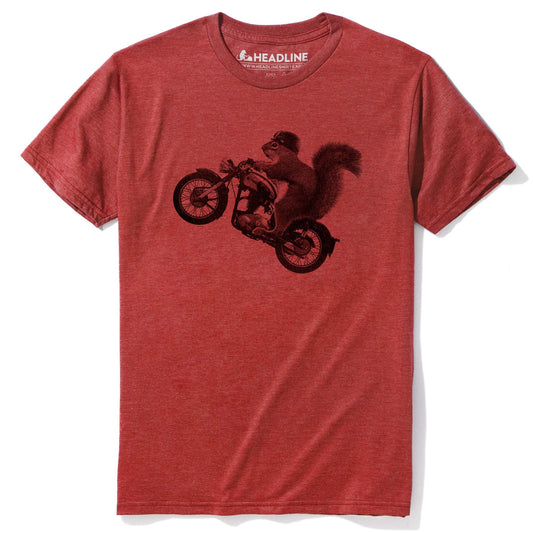 Men's Fuzzy Rider Retro Graphic T-Shirt | Vintage Squirrel Motorcycle Biker Tee | Solid Threads