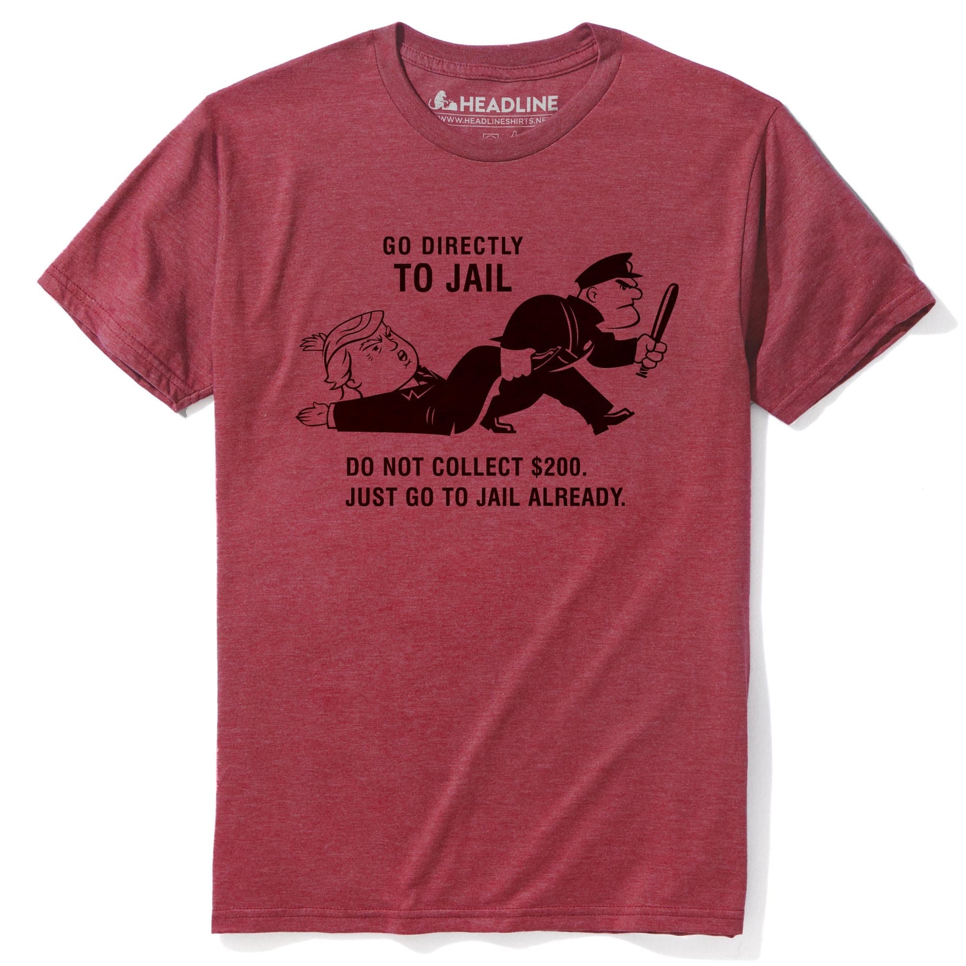Men's Go Directly To Jail Funny Graphic T-Shirt | Vintage Trump Monopoly Parody Tee | Solid Threads