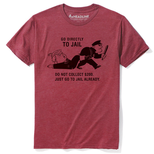 Men's Go Directly To Jail Funny Graphic T-Shirt | Vintage Trump Monopoly Parody Tee | Solid Threads