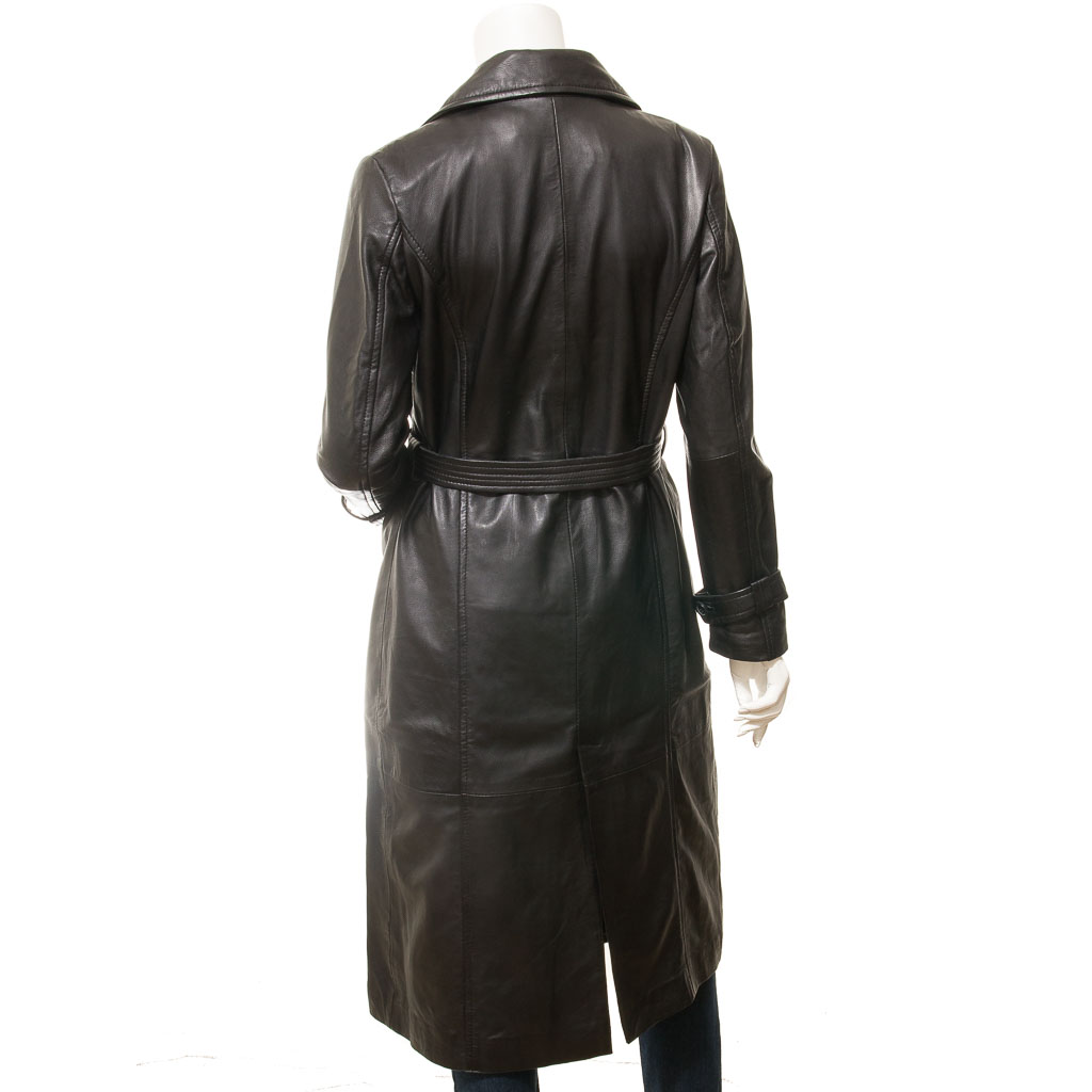 Leather Coat in Black Sheep Nappa with Belt