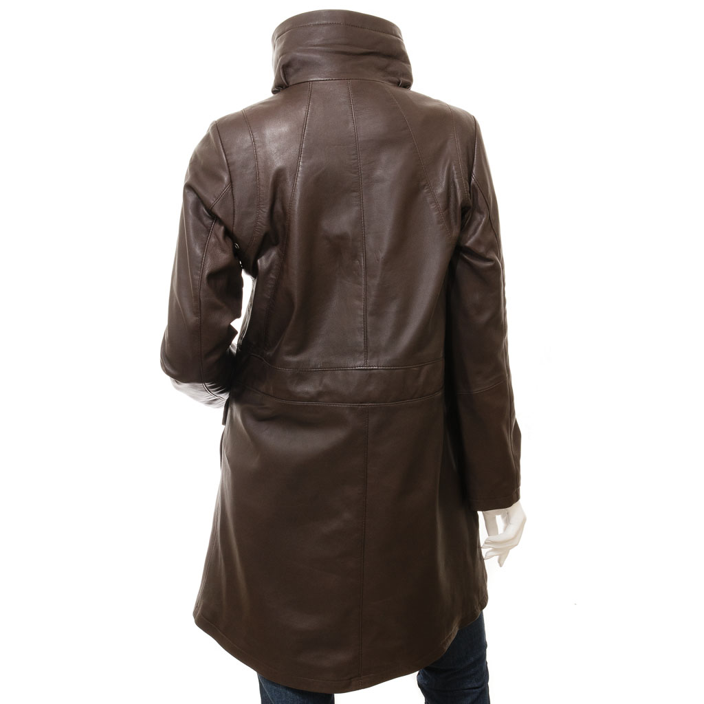 Leather Coat in Brown Sheep Nappa With Adjustable Waist