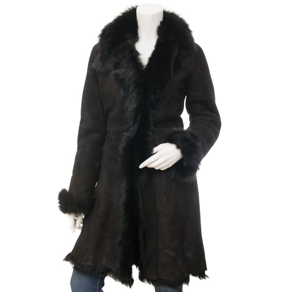 Sheepskin Shearling Coat in Black Toscana Arlington