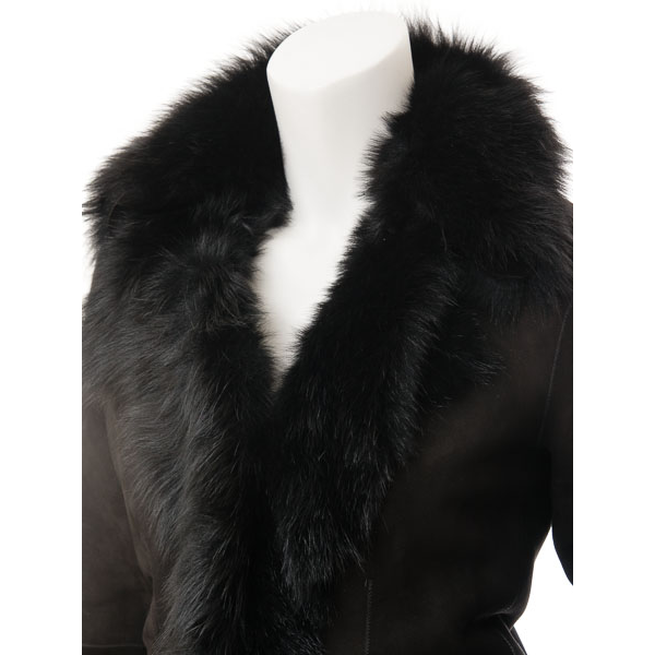 Sheepskin Shearling Coat in Black Toscana Arlington