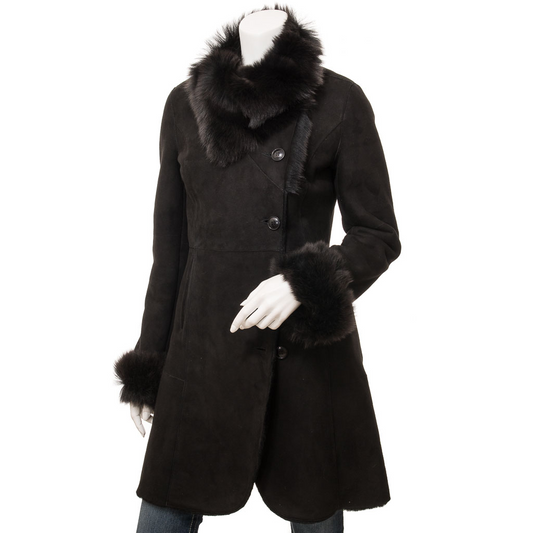 WOMEN'S BLACK TOSCANA SHEARLING COAT: LUBBOCK