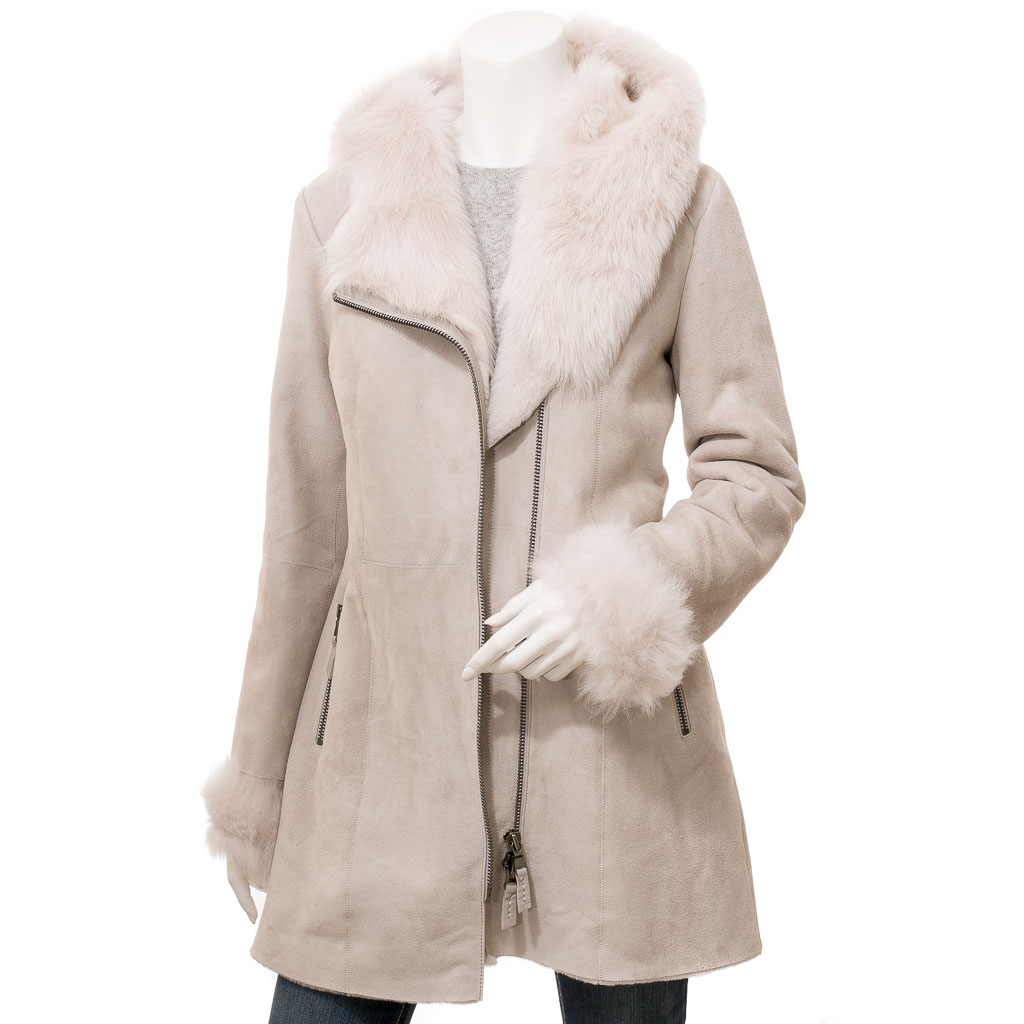 Women's Shearling Parka in Beige Toscana Sheepskin