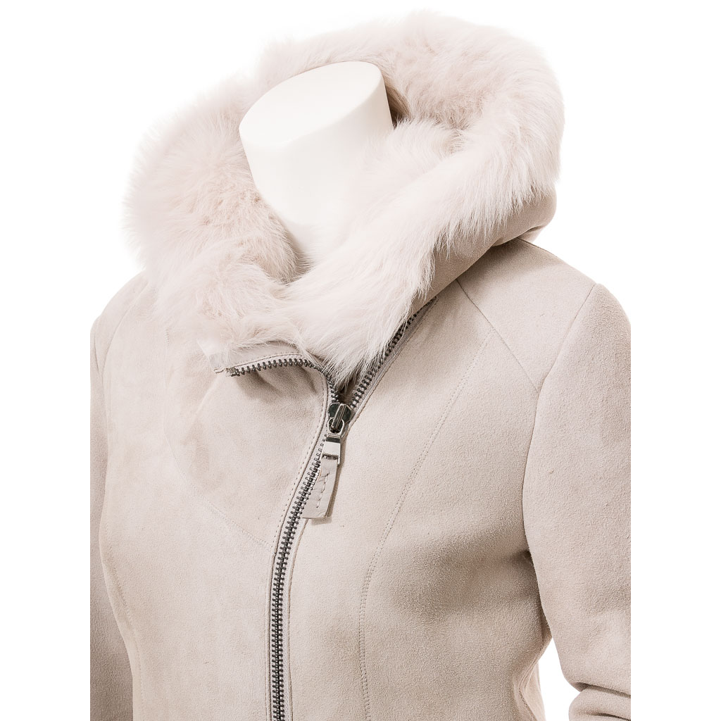 Women's Shearling Parka in Beige Toscana Sheepskin