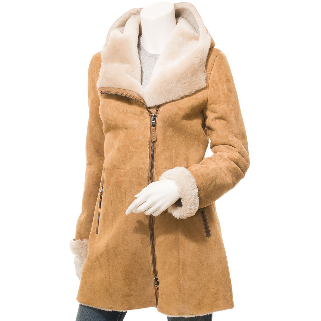 Women's Shearling Parka in Tan Merino Sheepskin