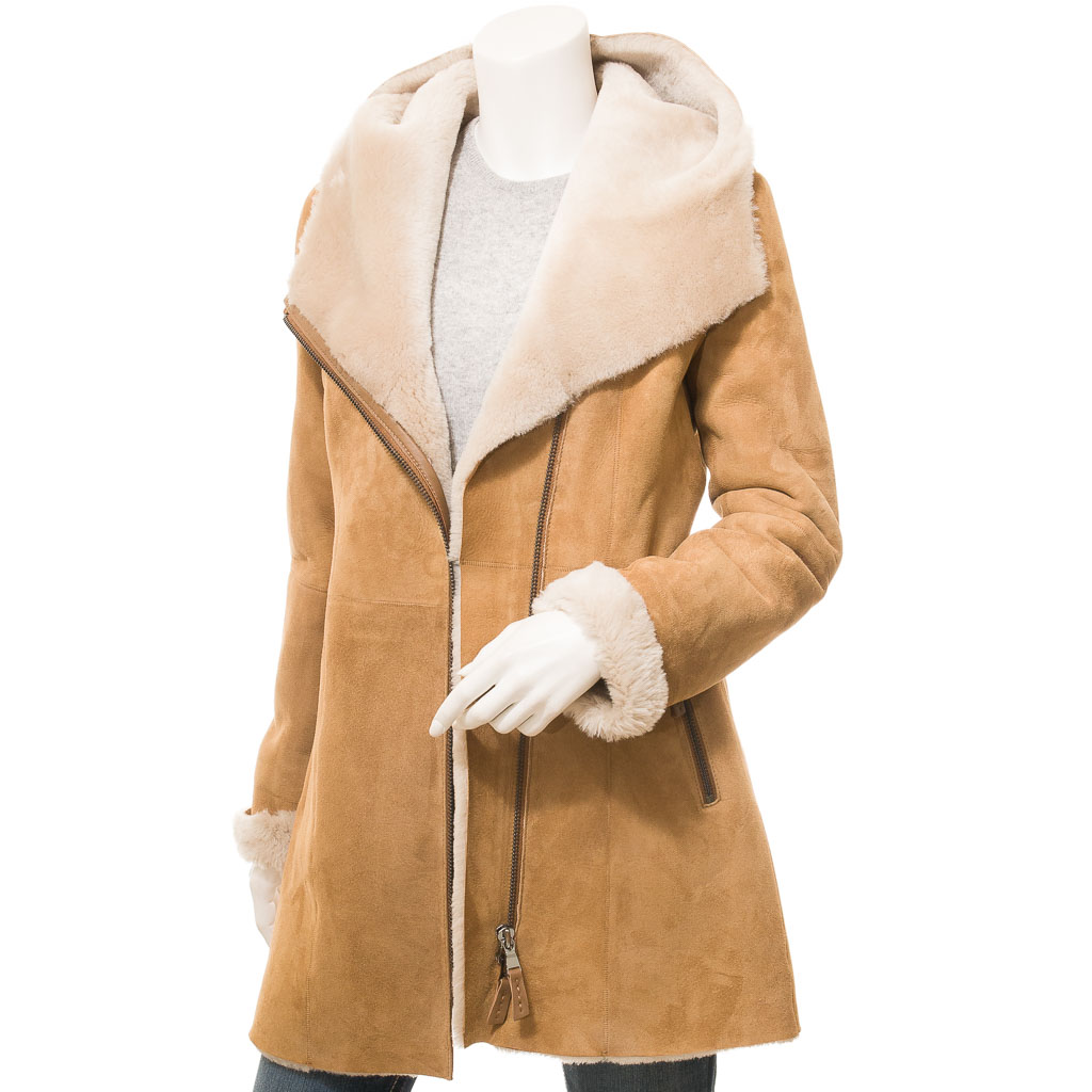Women's Shearling Parka in Tan Merino Sheepskin