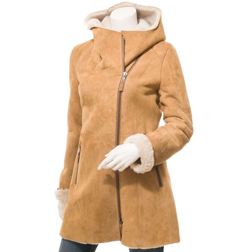 Women's Shearling Parka in Tan Merino Sheepskin