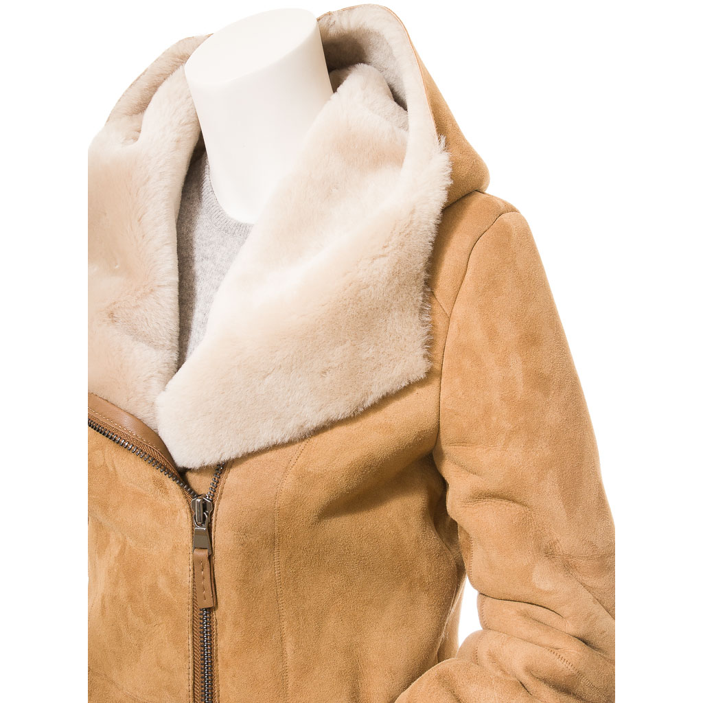Women's Shearling Parka in Tan Merino Sheepskin