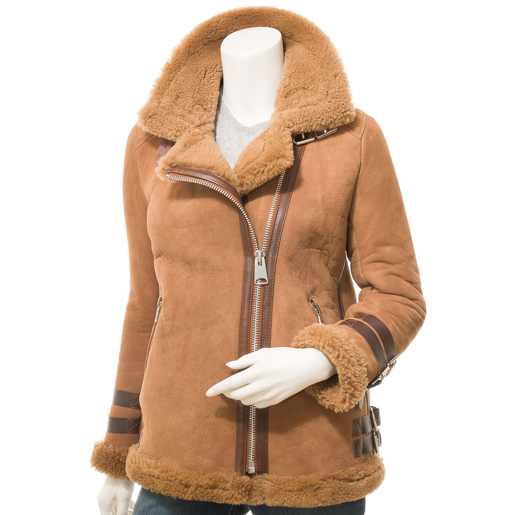 Sheepskin Biker Jacket in Tan Forney Style