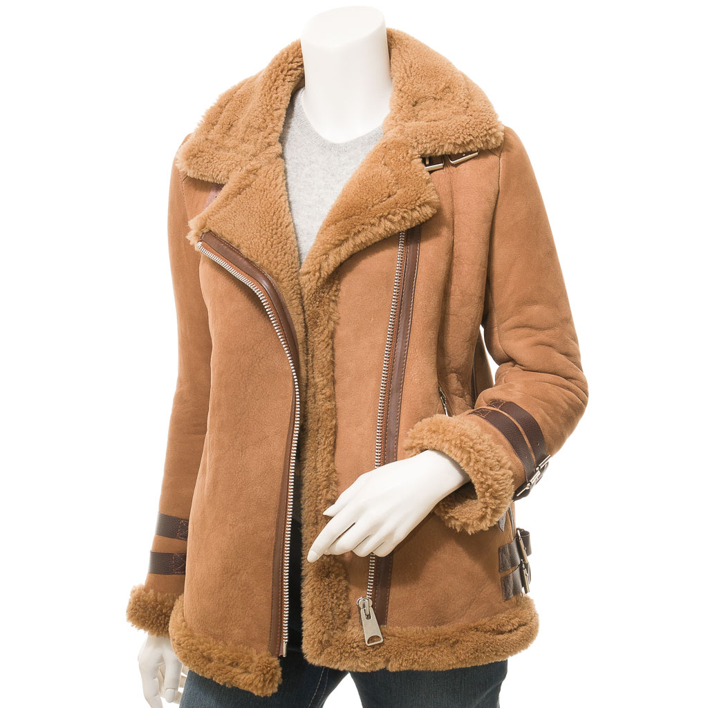 Sheepskin Biker Jacket in Tan Forney Style