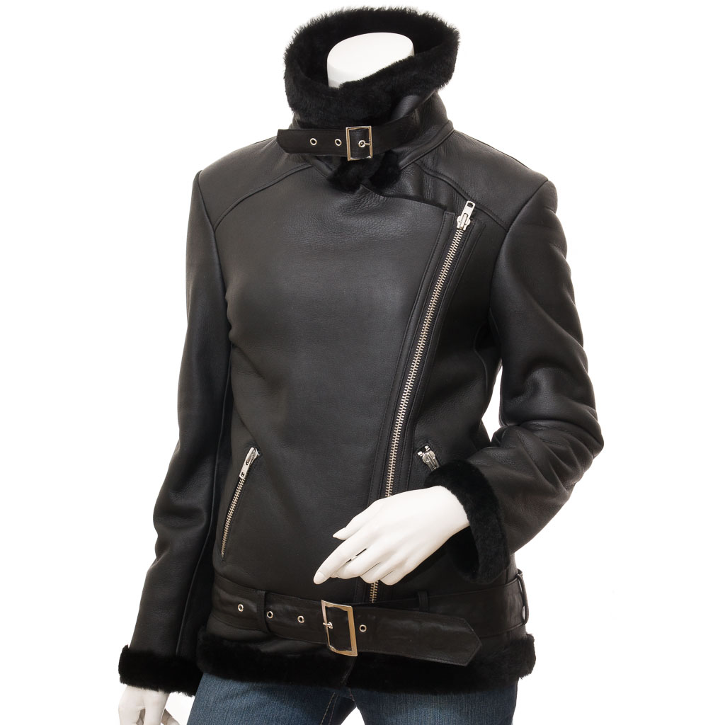 Sheepskin Shearling Jacket in Black – Colleyville Biker Style