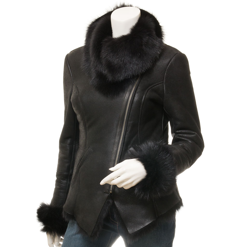Sheepskin Shearling Jacket in Black Toscana Saginaw