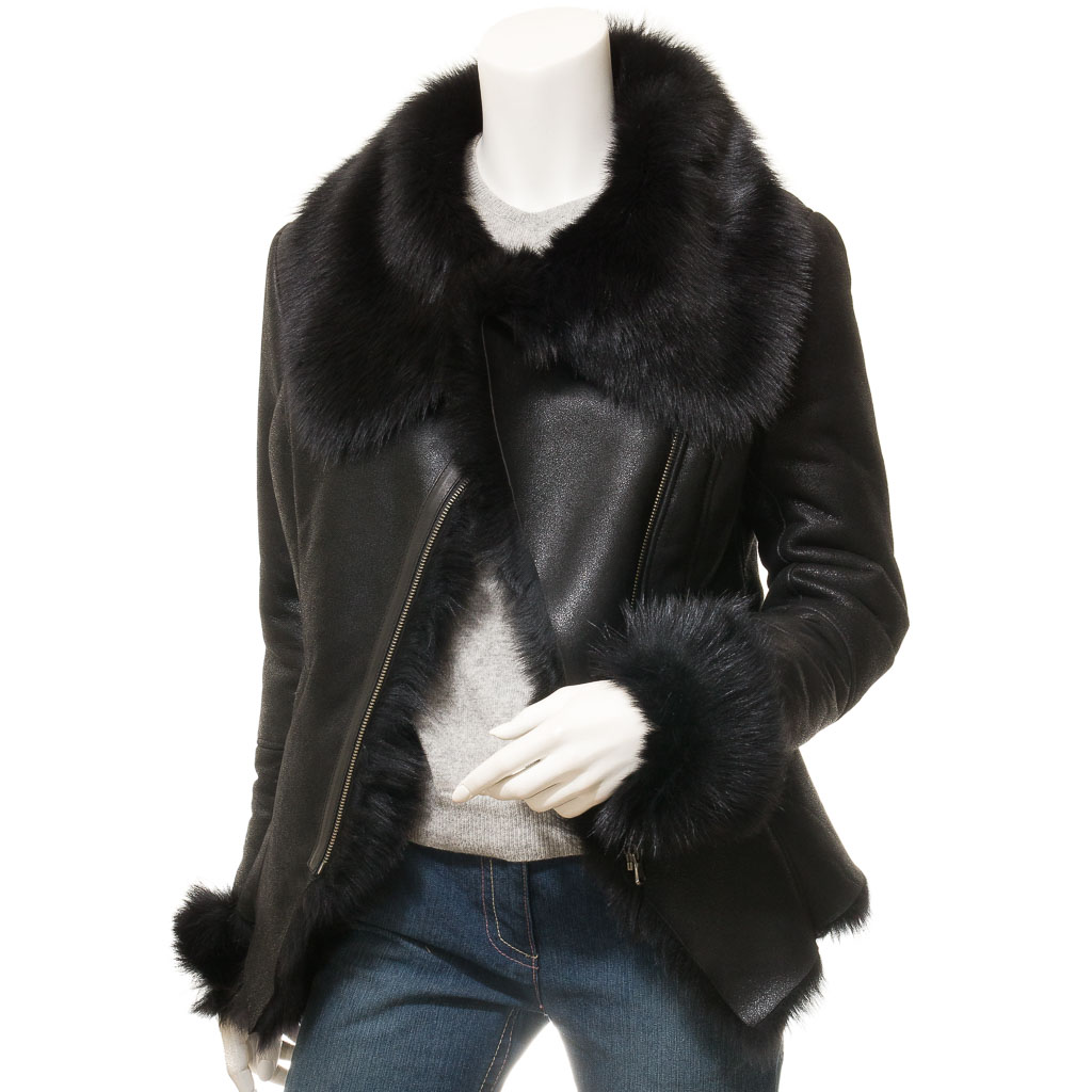 Sheepskin Shearling Jacket in Black Toscana Saginaw