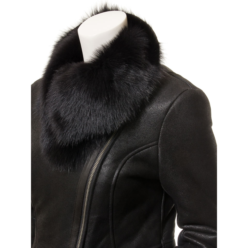 Sheepskin Shearling Jacket in Black Toscana Saginaw