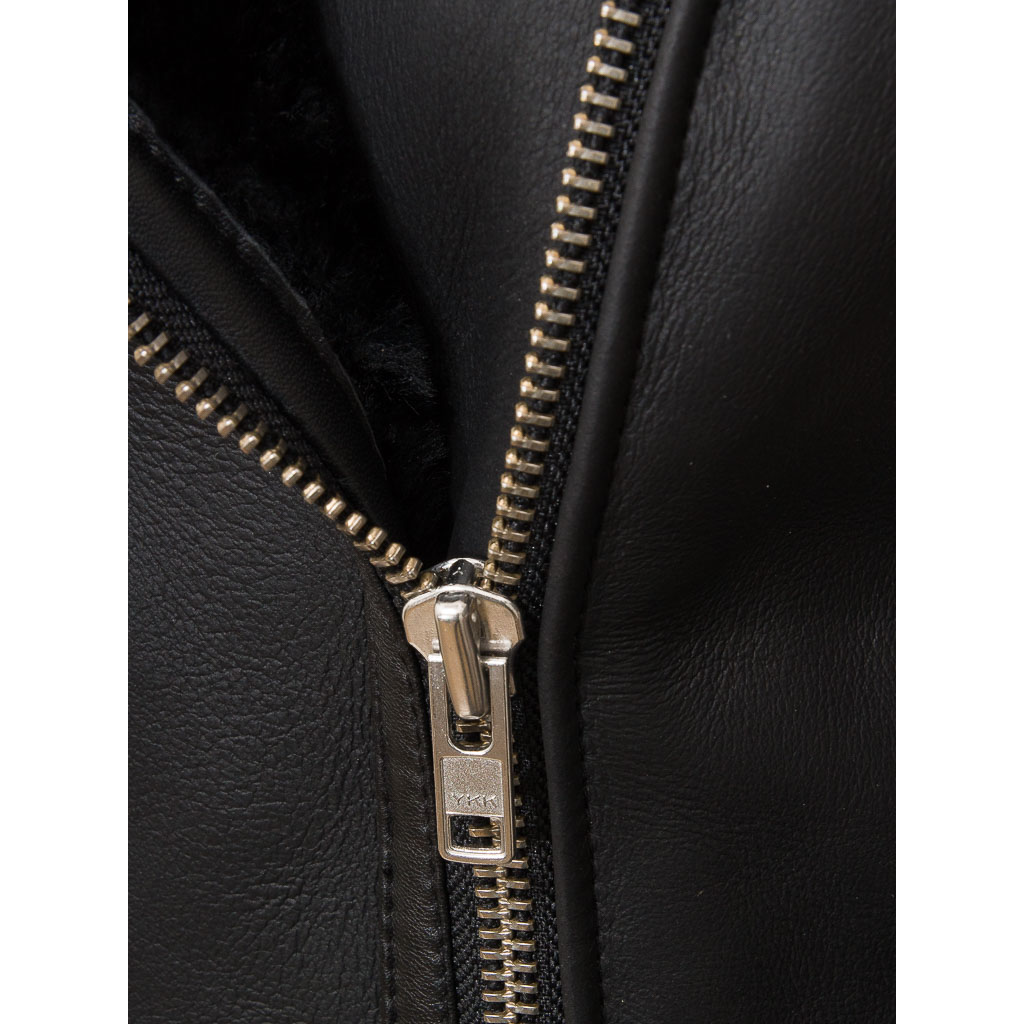 Sheepskin Shearling Jacket in Black With Biker Styling