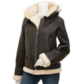 Sheepskin Shearling Jacket in Brown With Detachable Hood