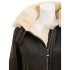 Sheepskin Shearling Jacket in Brown With Detachable Hood