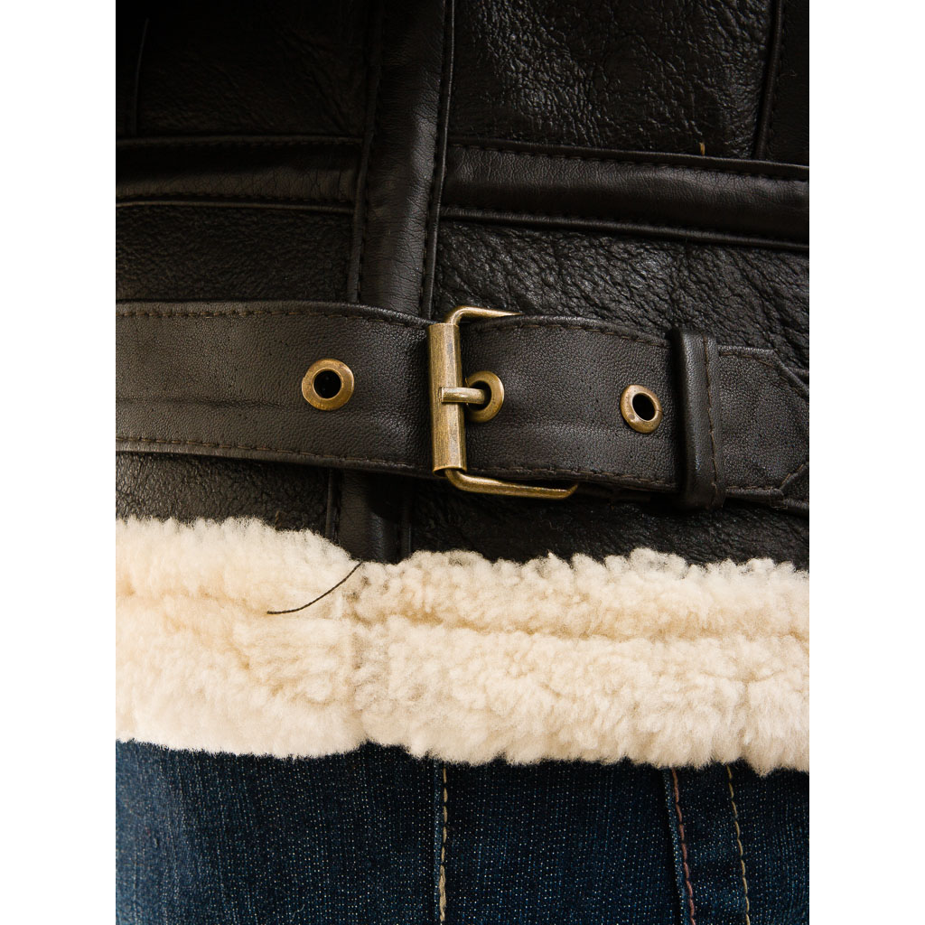 Sheepskin Shearling Jacket in Brown With Detachable Hood