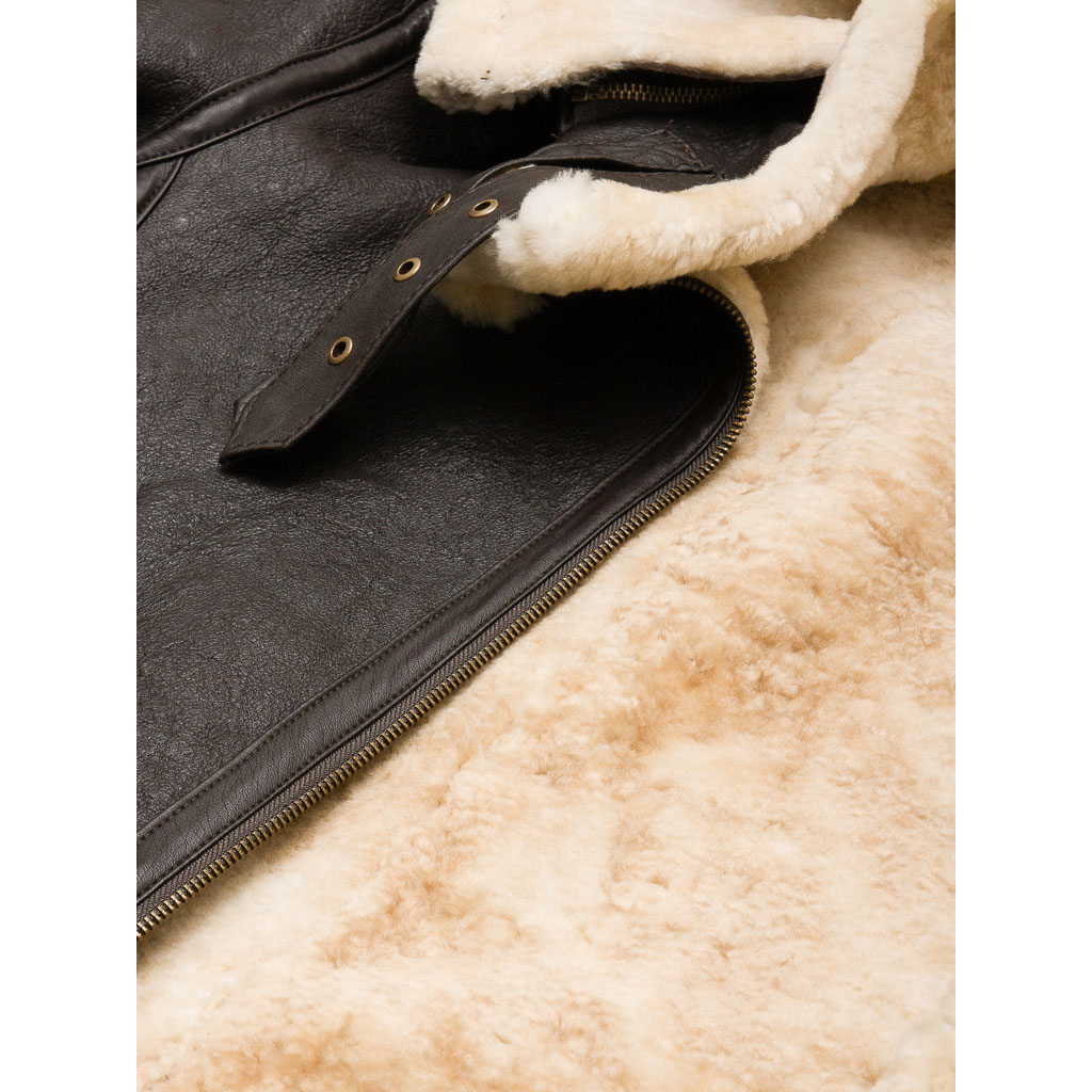 Sheepskin Shearling Jacket in Brown With Detachable Hood