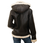Sheepskin Shearling Jacket in Brown With Detachable Hood