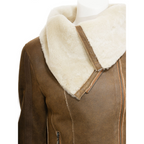 Sheepskin Shearling Jacket in Tan With Asymmetric Zip