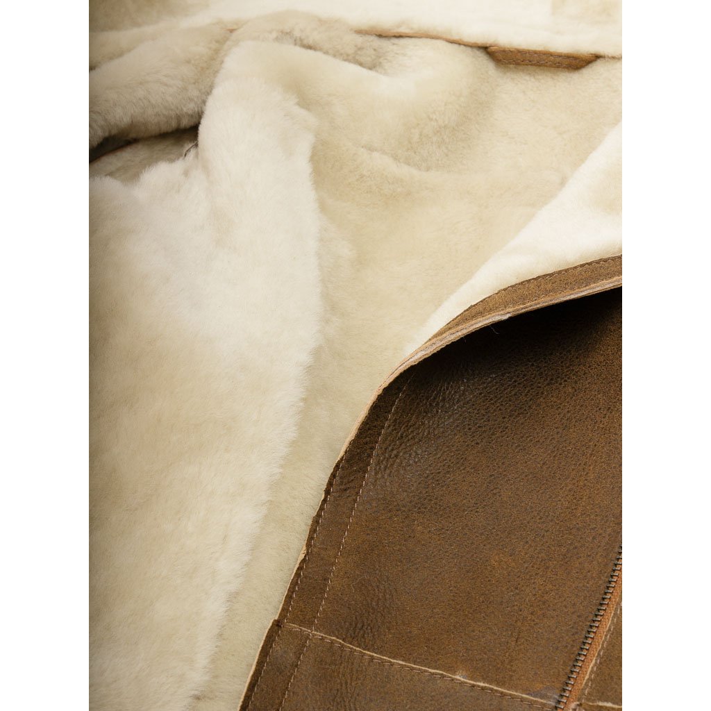 Sheepskin Shearling Jacket in Tan With Asymmetric Zip