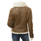 Sheepskin Shearling Jacket in Tan With Asymmetric Zip