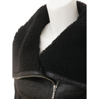 Sheepskin Biker Jacket in Black with Asymmetric Zip