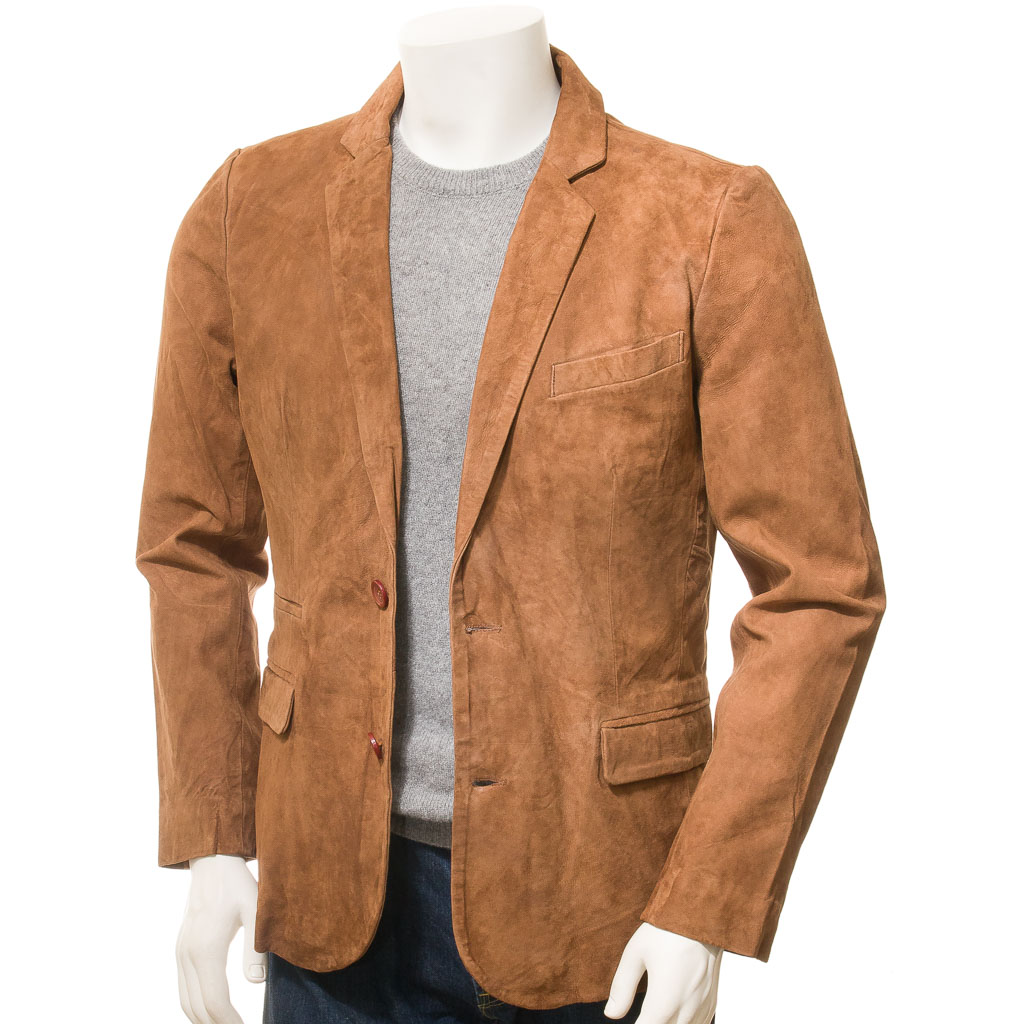 Men’s Suede Blazer in Tan – Tyler Classic Fit