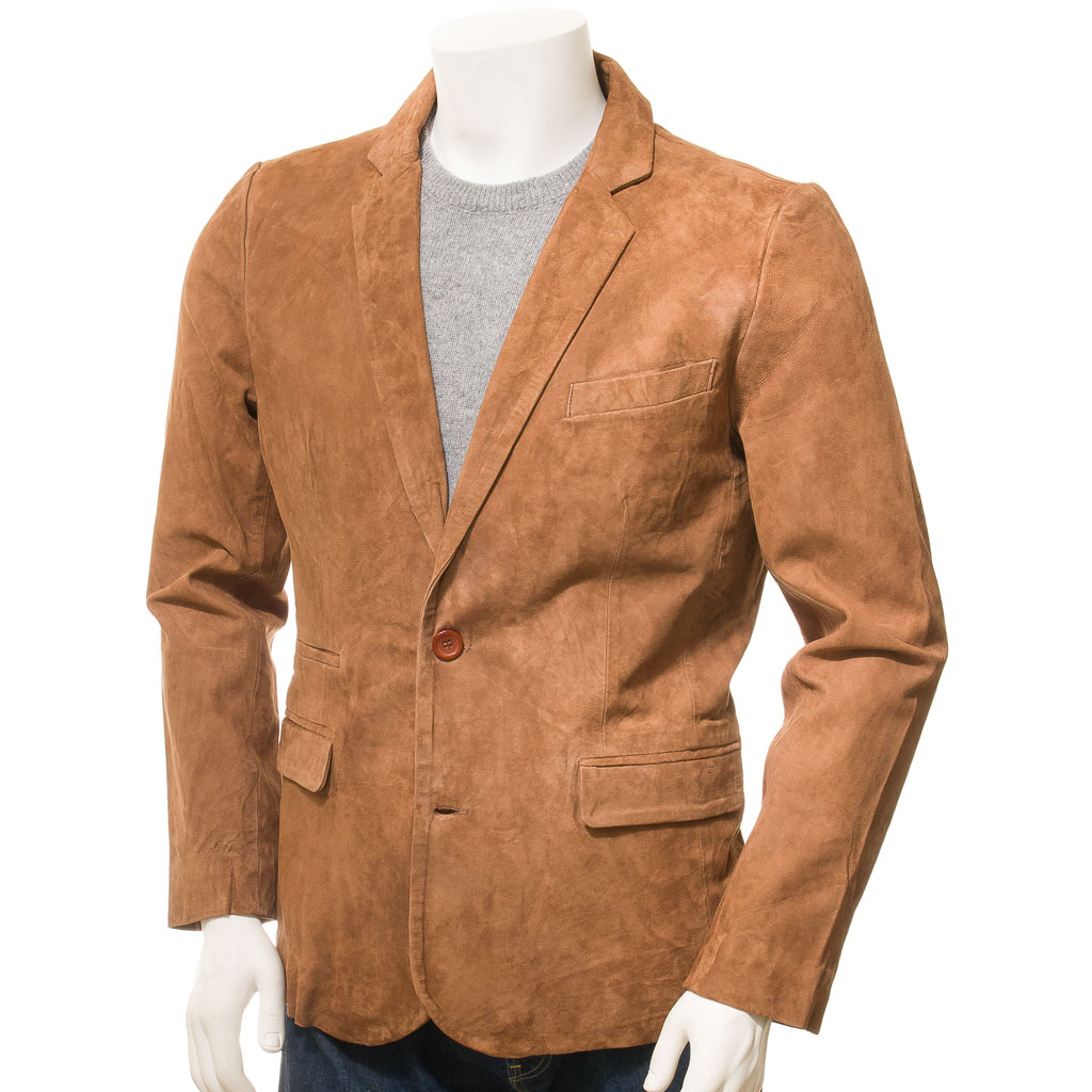 Men’s Suede Blazer in Tan – Tyler Classic Fit