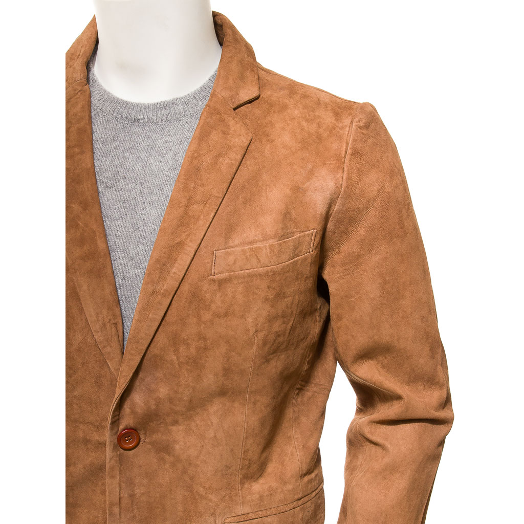 Men’s Suede Blazer in Tan – Tyler Classic Fit
